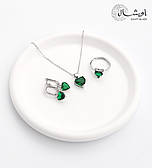 Набір прикрас срібне покриття "Смарагдове Серце" підвіска, сережки, кільце 925 проби EGYPT SILVER