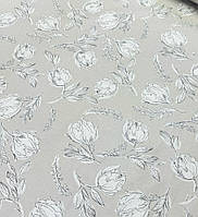 Ткань хлопковая тефлоновая цветы бежевая для скатертей, штор, декора, чехлов, подушек