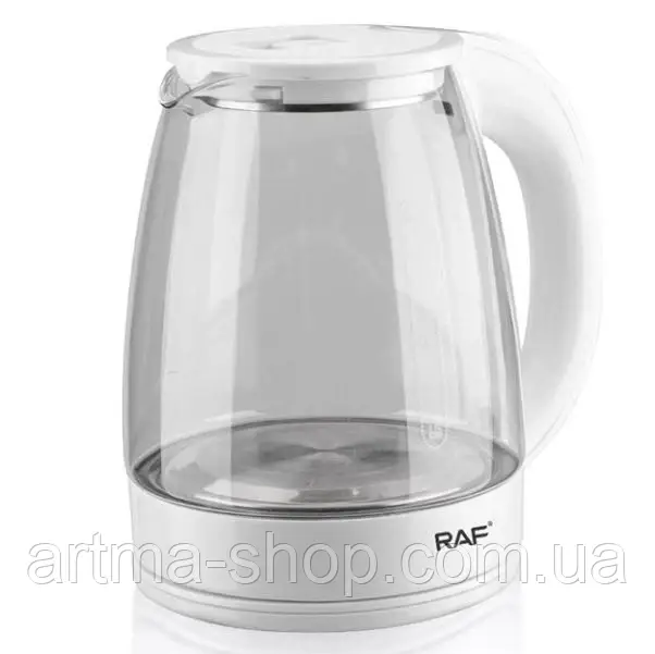 Електрочайник RAF Потужність 2000 Вт, скляний, дисковий, 2л, білий (R 7825)
