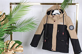 Куртка дитяча демісезонна пряма EXPLORE для хлопчика 6-10 років, чорна з бежевим