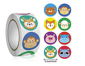 Наліпки на бобіні "Звірята" 500шт/рул., діаметр 2,5 см