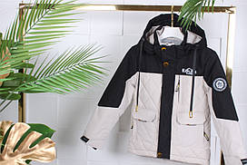 Куртка дитяча демісезонна пряма EXPLORE для хлопчика 6-10 років, молочна з чорним