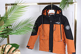 Куртка дитяча демісезонна пряма EXPLORE для хлопчика 6-10 років, жовтогаряча з чорним