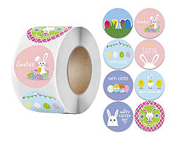 Наліпки на бобіні "Кролики і писанки" 500шт/рул., діаметр 2,5 см