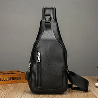 Стильная мужская повседневная сумка, Кожаная сумка-слинг, Нагрудный слинг рюкзак из эко кожи, чёрный