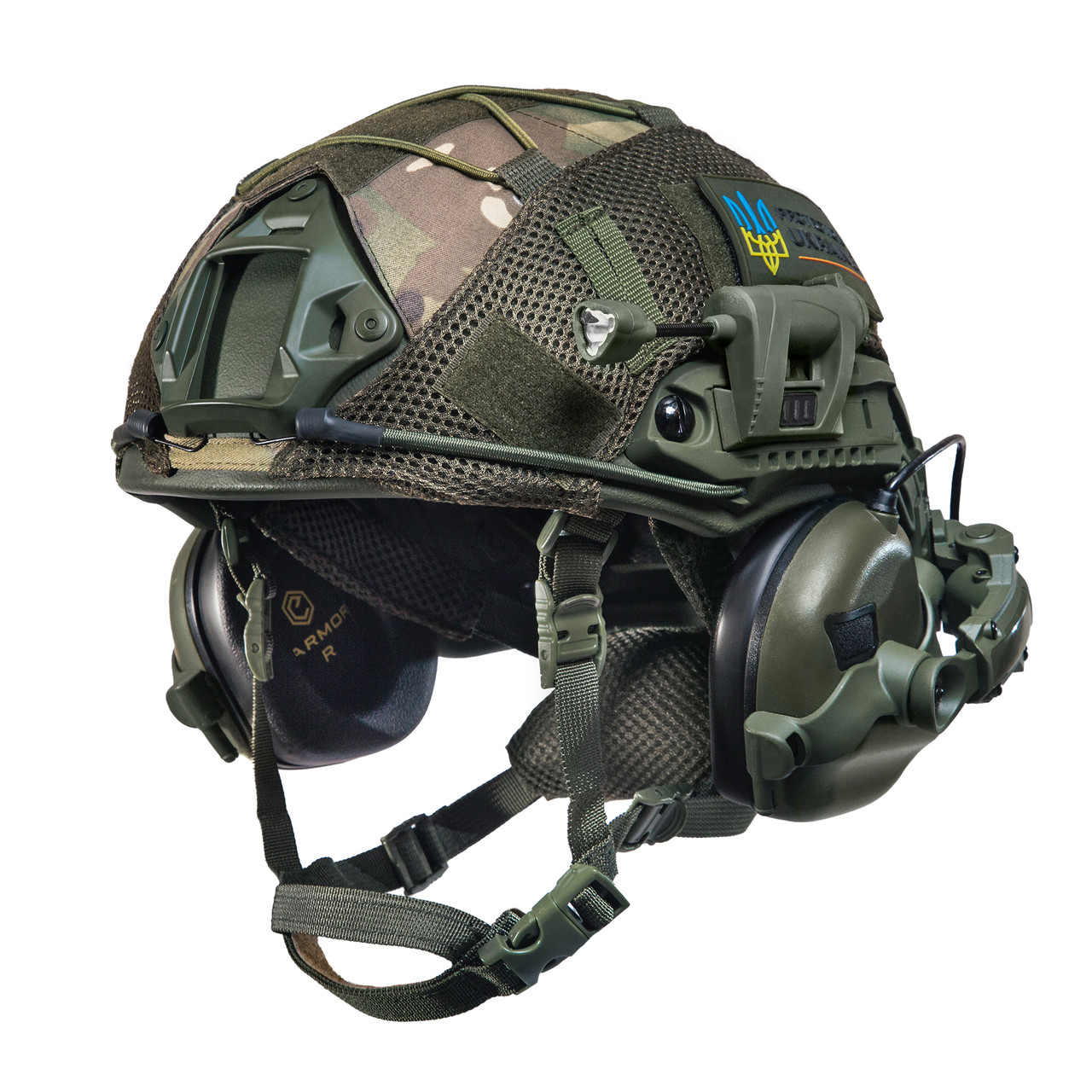 Шолом тактичний Fast TEAM WENDY Helmet NIJ IIIA + Навушники Earmor M31 MOD3 з чебурашкою + ліхтарик + кавер