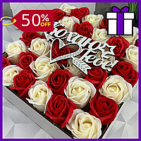 Готовый подарочный набор на праздник 8 марта с мыльными розами, подарок любимой девушке с цветами из мыла