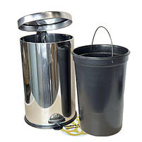 Бак для сміття в туалет 16Л з педаллю та мікроліфтом, нержавіюча сталь, хром VINKS, фото 2