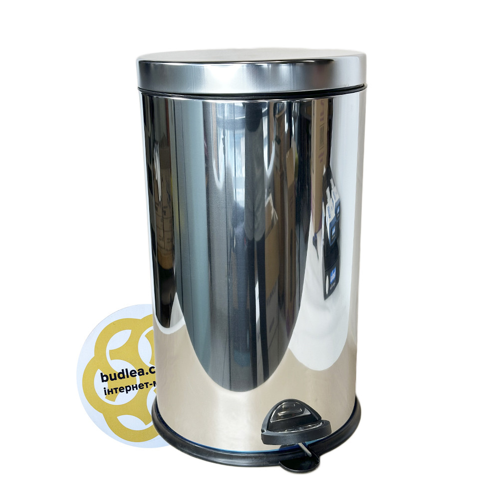 Бак для сміття в туалет 16Л з педаллю та мікроліфтом, нержавіюча сталь, хром VINKS, фото 1