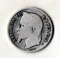 Імперія Франція 1 франк 1868 рік срібло король Наполеон III №197