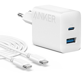 Зарядний пристрій ANKER PowerPort 312 - 20W USB-C & USB-A + USB-C cable White