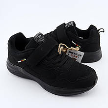 WT150/24 Чорні підліткові кросівки на липучках устілки з пам'яттю Memory Foam American Club