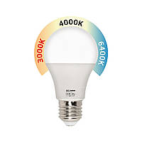 Світлодіодна лампочка з функцією зміни кольоровості свічення (10 W/Вт, цоколь Е27, 3000K-4000К-6400K, 940lm)