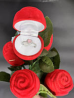 Бархатная коробка роза с кольцом розовое сердце Пандора Pandora