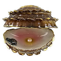Сувенир Ракушка из фарфора коричневая с жемчужиной и черепашкой внутри
