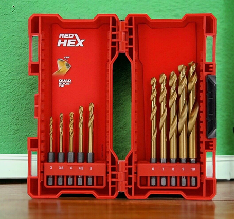Набір свердл по металу 3-10мм 10шт для ударного дриля RedHEX HSS-G TiN Milwaukee 48894759, фото 1