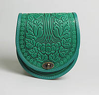 Шкіряна жіноча сумка через плече ручної роботи "Калина", сумка зелена яскрава, сумка зеленого кольору