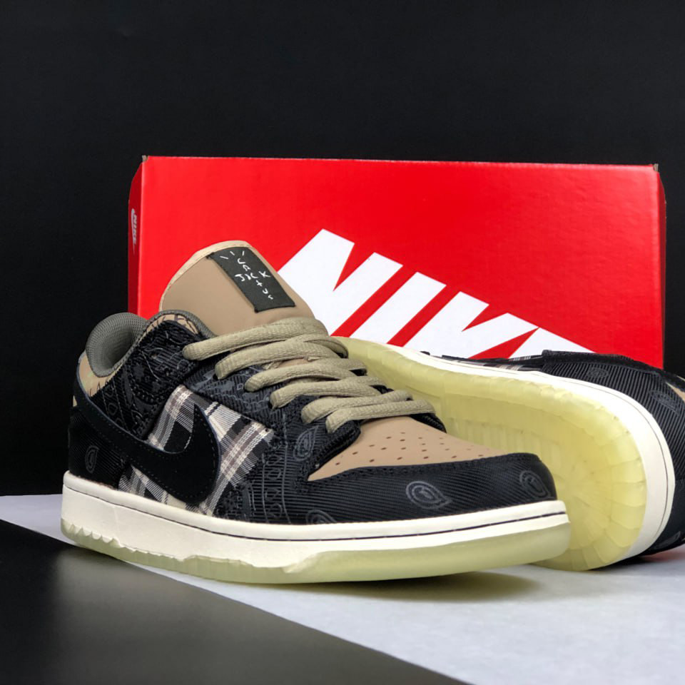 Жіночі кросівки Nike SB Dunk Low Travis Scott стильні повсякденні чорні бежеві