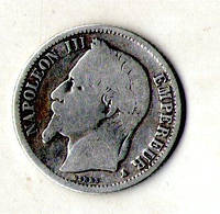 Імперія Франція 1 франк 1866 рік срібло король Наполеон III №1048