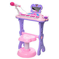 Детский синтезатор с караоке на 25 клавишами на ножках со стульчиком и микрофоном J92-01 Фиолетово-розовый