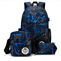 Рюкзак для школи та подорожей ZWX USB підключення, колір синій, розмір 50х32х20 + Подарунок