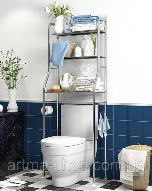 Полиця стелаж Toilet Rack посилена підлогова над унітазом регульований за висотою етажерка для ванної Стальна