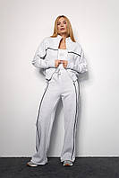 Утепленный женский спортивный костюм с акцентными полосками - светло-серый цвет, M (есть размеры)