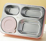 Ланчбокс на 4 герметичних секції з металевою основою, супницею Just-M 950 мл, рожевий, фото 5
