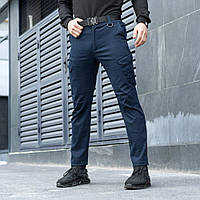 Тактические мужские штаны карго, демисезонные темно синие штаны с накладными карманами из коттона со стрейчем