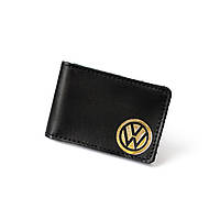 Кожаная Обложка для автодокументов с логотипом "Volkswagen" черная с позолотой