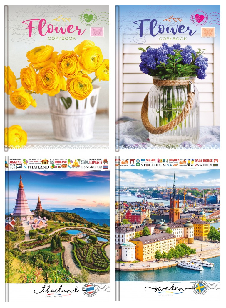 Зошит А5 96 арк клітинка тв палітурка лам серія Квіти Міста Асорті, фото 1