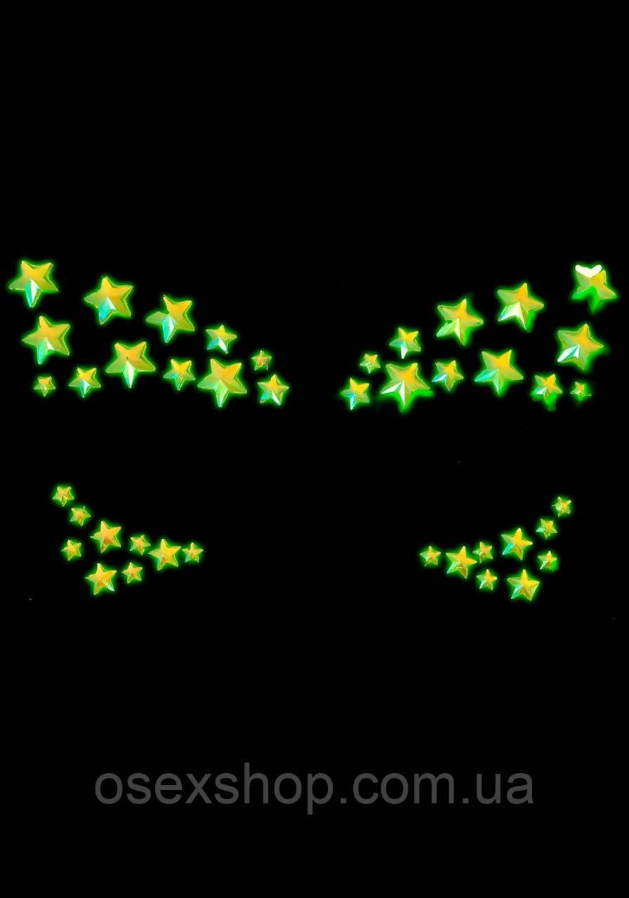 Прикраса-зірочки для тіла Leg Avenue Celeste face jewels sticker, наклейки, світяться в темряві, фото 1