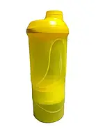 Шейкер спортивний ShakerStore Wave + з 2-ма контейнерами Жовтий, фото 2