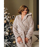 Тёплый махровый женский халат для дома Шарпей, Домашний красивый мягкий халат с капюшоном, стильный халат