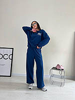 Женский повседневный весенний костюм из трехнитки: Свободный Свитшот и Штаны с карманами Цвет Индиго