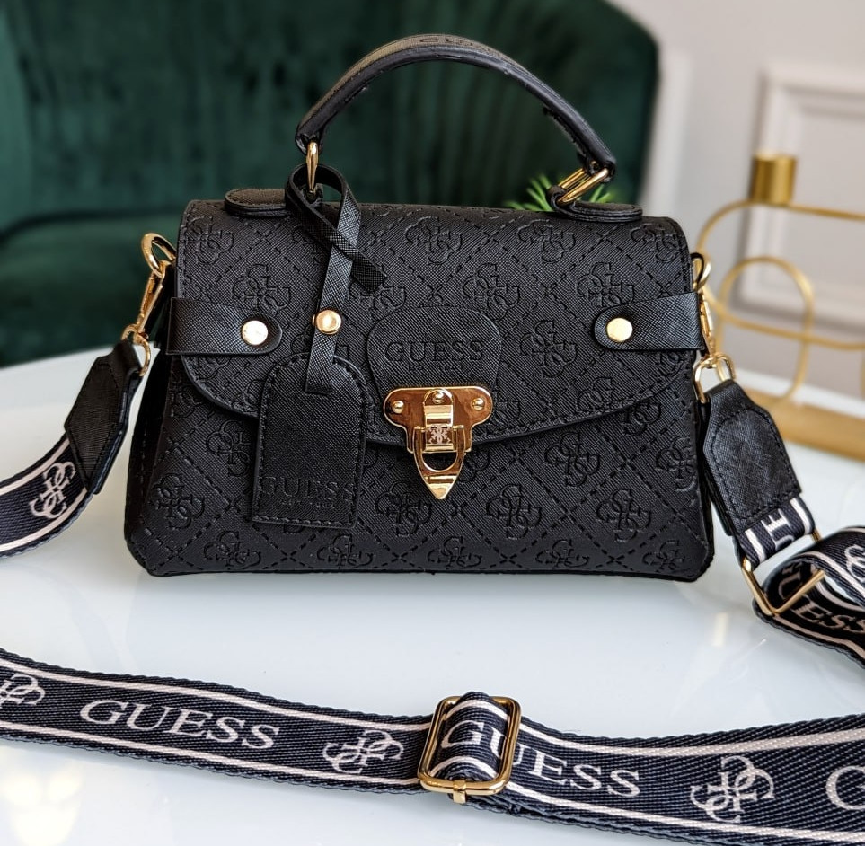 Сумка жіноча Guess саквояж міні чорний стеганий, фото 1