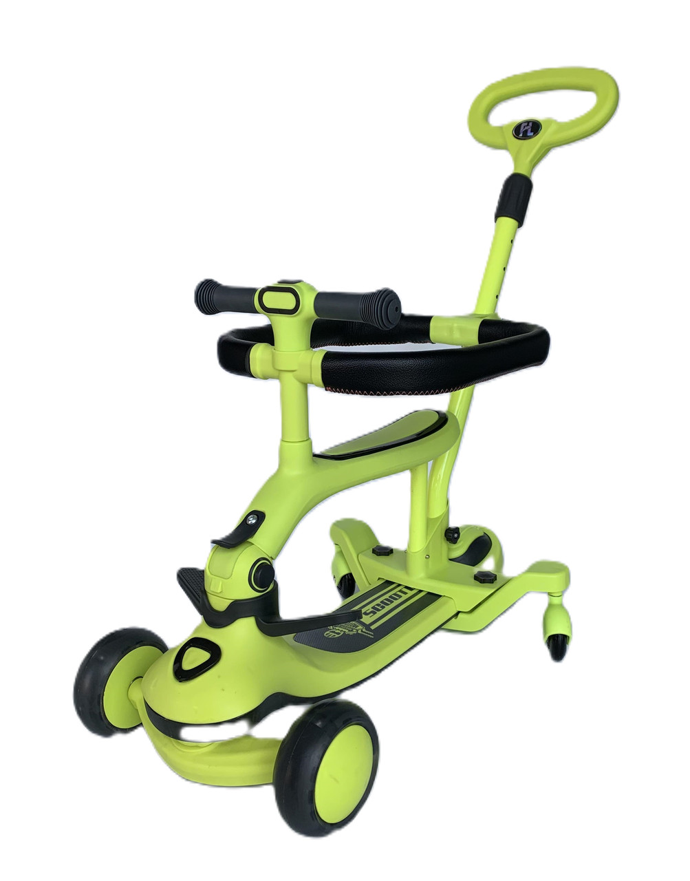 Дитячий самокат-біговел з бортиком і батьківською ручкою, музичний із підсвіткою, фото 1