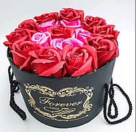 Подарочный набор мыльных роз Forever I love you Подарочный набор букет из мыла в шляпной коробке Красный