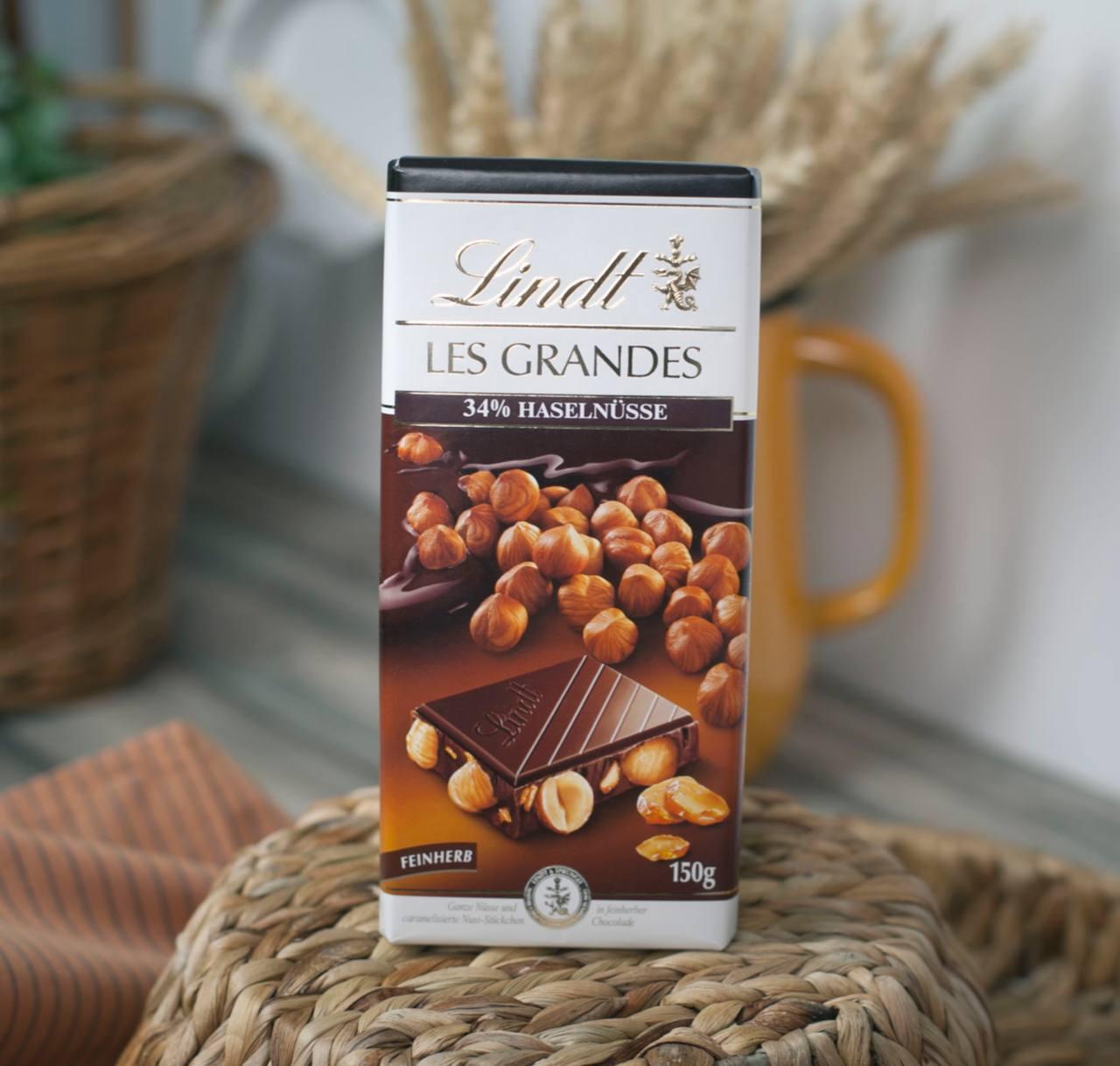 Шоколад чорний з цілим горіхом Lindt Les Grandes Haselnusse 150 г. Швейцарія, фото 1