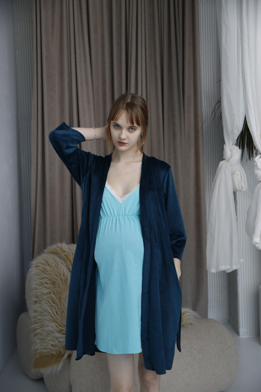 Халат плюш для вагітних та годуючих Pregnant Style Christina 44 Синій, фото 1
