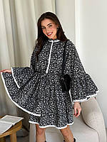 Женское легкое расклешенное платье из ткани софт с цветочным принтом размеры 42-52