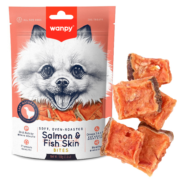Wanpy Soft Salmon & Fish Skin Bites ВАНПІ М’ЯКІ ШМАТОЧКИ ЛОСОСЯ ласощі для собак- 0.1 кг
