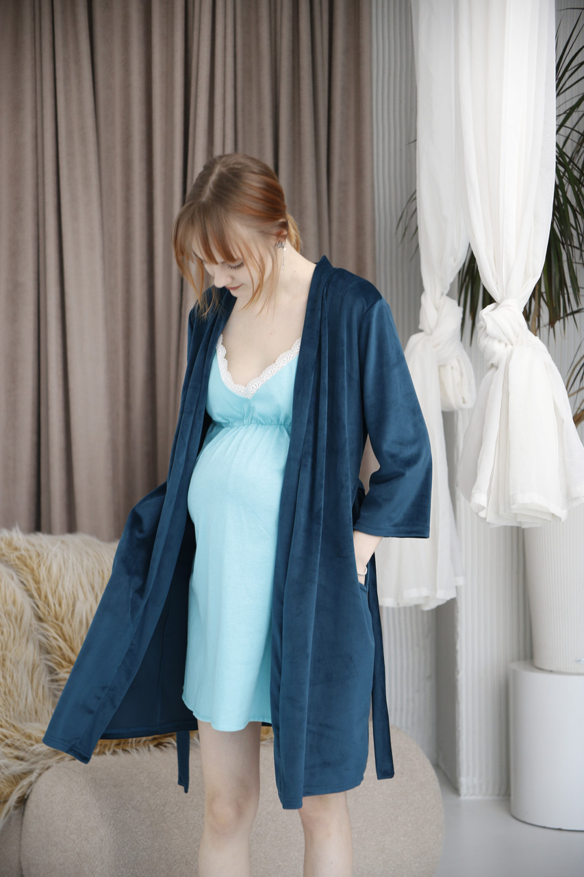 Халат та сорочка для вагітних та годуючих Pregnant Style Christina-2 44 Синій-Бірюзовий