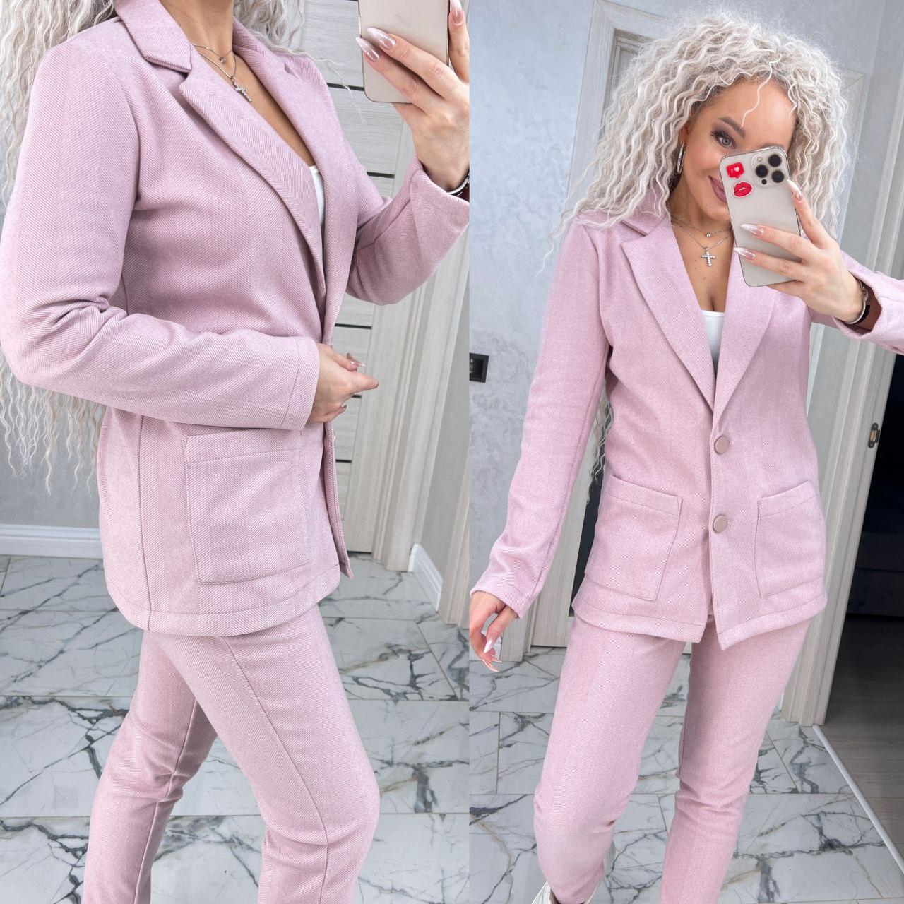Стильний жіночий костюм двійка "Оскар" - піджак і штани (Розміри S(42-44),M(46-48),L(50-52)), Пудра