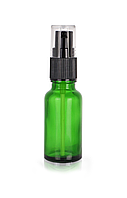Зелёный стеклянный флакон для косметики, сывороток, лекарств, витаминов, 20 мл стандарта 18/410 С черным