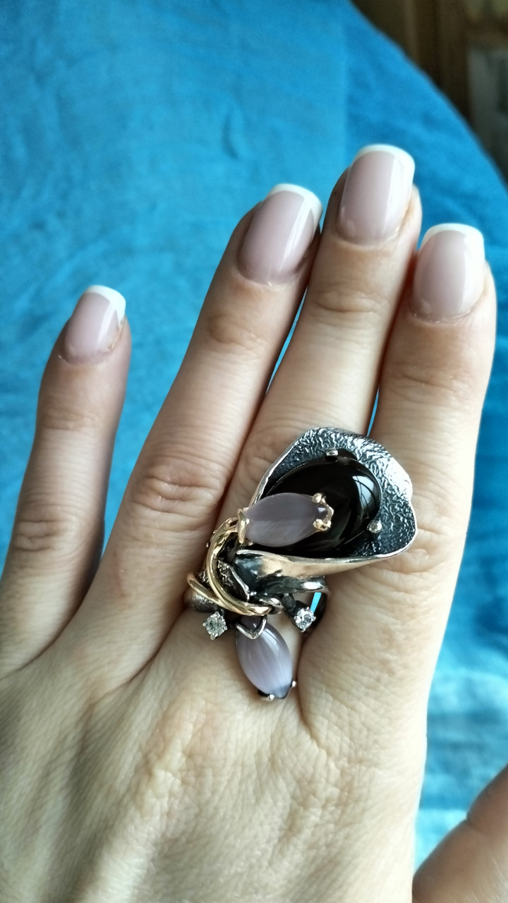 Срібна каблучка з онксом і фіолетовим улекситом Якуб, фото 1