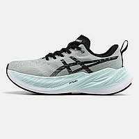 Кроссовки женские беговые Asics Superblast серые с голубым, текстильные подошва пена. код MD-1395