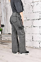 Практичные Турецкие женские джинсы Карго Джинсы Палаццо серые клеш с карманами