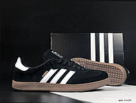 Кроссовки мужские Adidas Samba черно-белые, Адидас Самба замшевые прошиты. код SD-12143 42-27 см