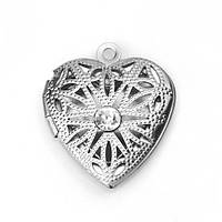 Медальйон Finding Кулон серце Основа під вставку 13 мм х 13 мм Сталистий 23 мм x 20 мм